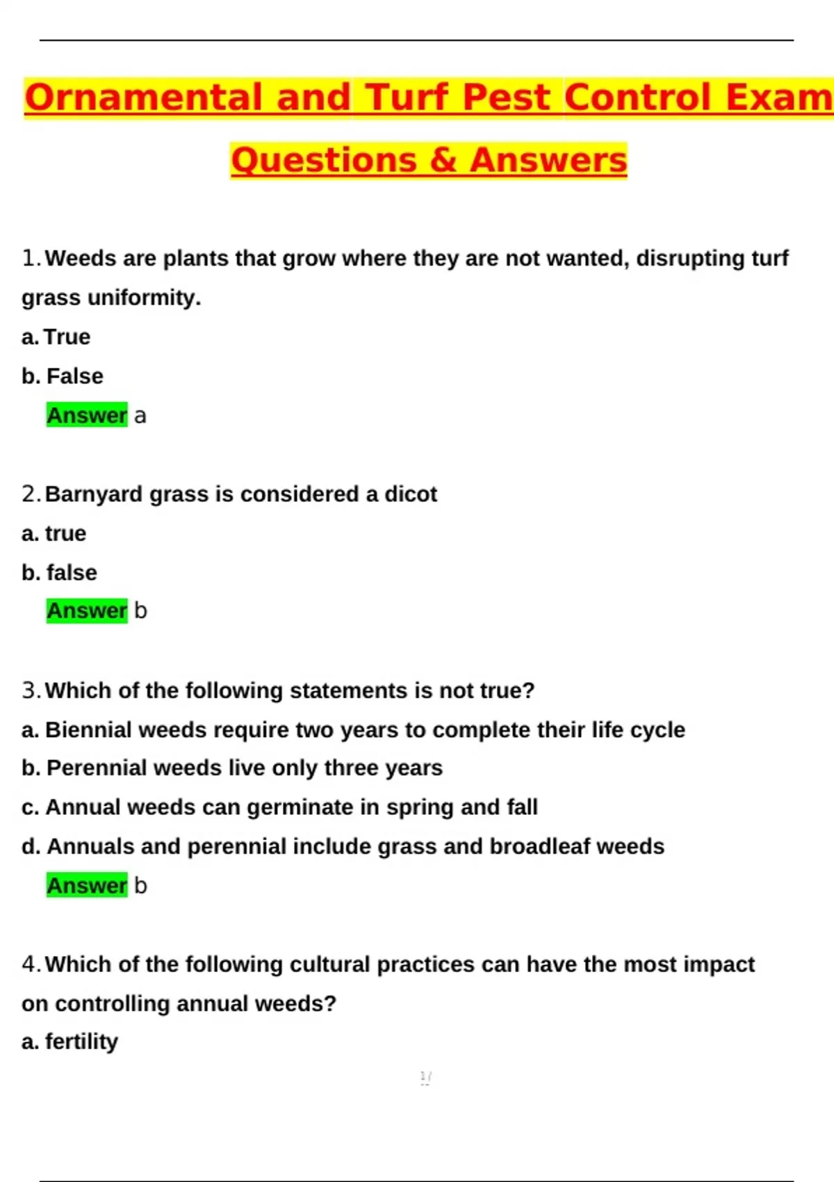 Ornamental and Turf Pest Control Exam Latest 2026 Actual Questions and ...
