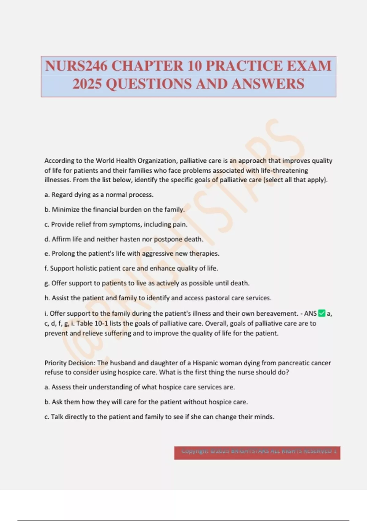 NURS246 CHAPTER 10 PRACTICE EXAM 2025 QUESTIONS AND ANSWERS - NURS246 ...