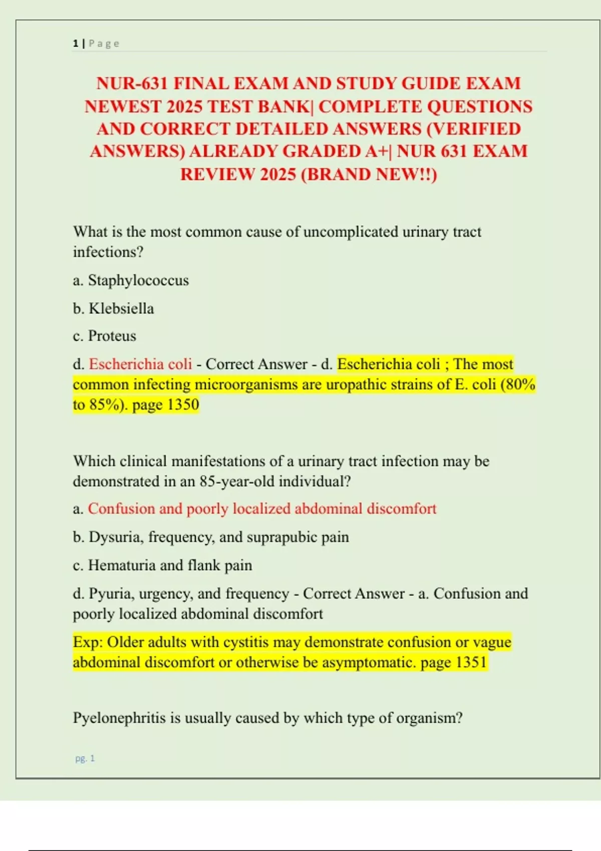 NUR 631 FINAL EXAM AND STUDY GUIDE (GCU) NEWEST 2025/ 2026 TEST BANK ...