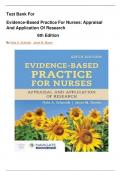 Test Bank For Evidence-Based Practice for Nurses&colon; Appraisal and Application of Research with Navigate Advantage Access 6th Edition By&colon; Nola A&period; Schmidt &comma; Janet M&period; Brown
