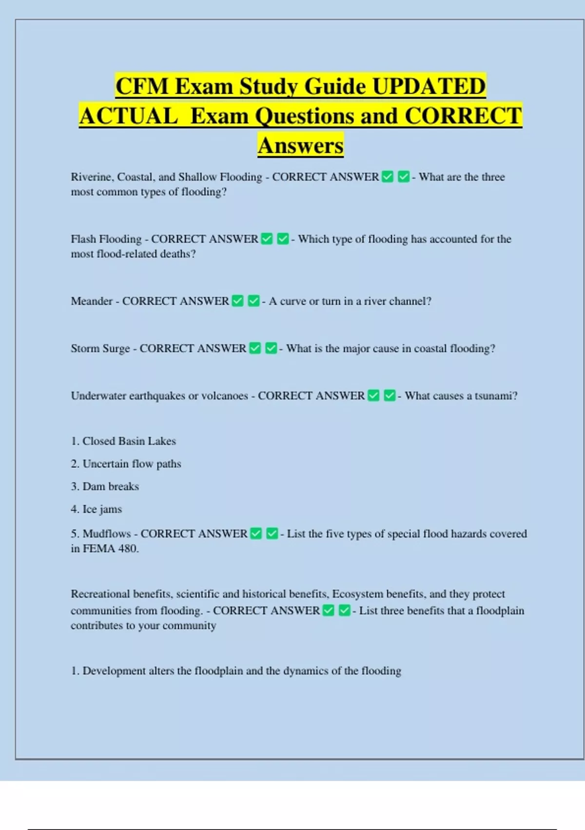 CFM Exam Study Guide UPDATED ACTUAL Exam Questions and CORRECT Answers ...