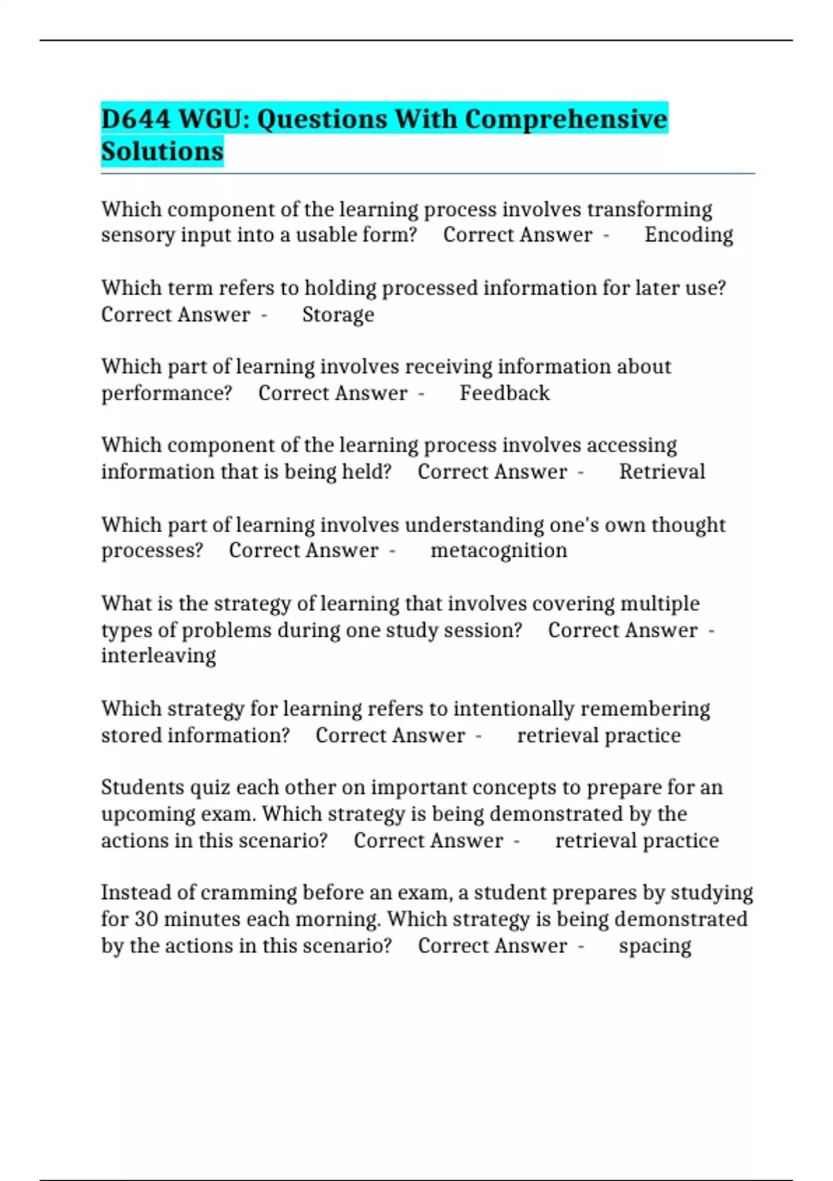 D644 WGU: Questions With Comprehensive Solutions - WGU D664 - Stuvia US