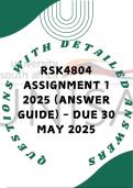 RSK4804 Assignment 1 2025 &lpar;Answer Guide&rpar; - Due 30 May 2025