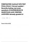 FIREFIGHTER HAZMAT OPS TEST FINAL EXAM &vert; Newest update &vert; Recently testing real exam questions &vert;COMPREHENSIVE QUESTIONS AND VERIFIED ANSWERS &vert;already graded A&plus;