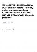 ATI DIABETES MELLITUS ACTUAL EXAM &vert; Newest update &vert; Recently testing real exam questions &vert;COMPREHENSIVE QUESTIONS AND VERIFIED ANSWERS &vert;already graded A&plus;