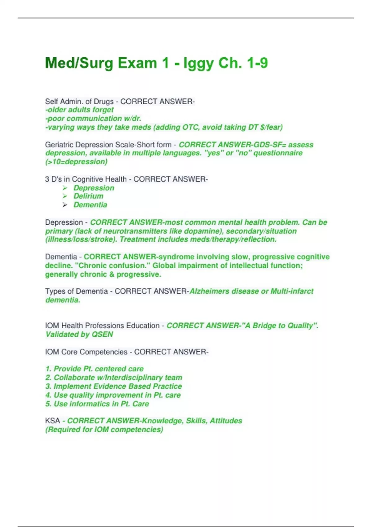 Med/Surg Exam 1 - Iggy Ch. 1-9 Questions And Answers | 2025 Updated Solutions | 100% Correct ...