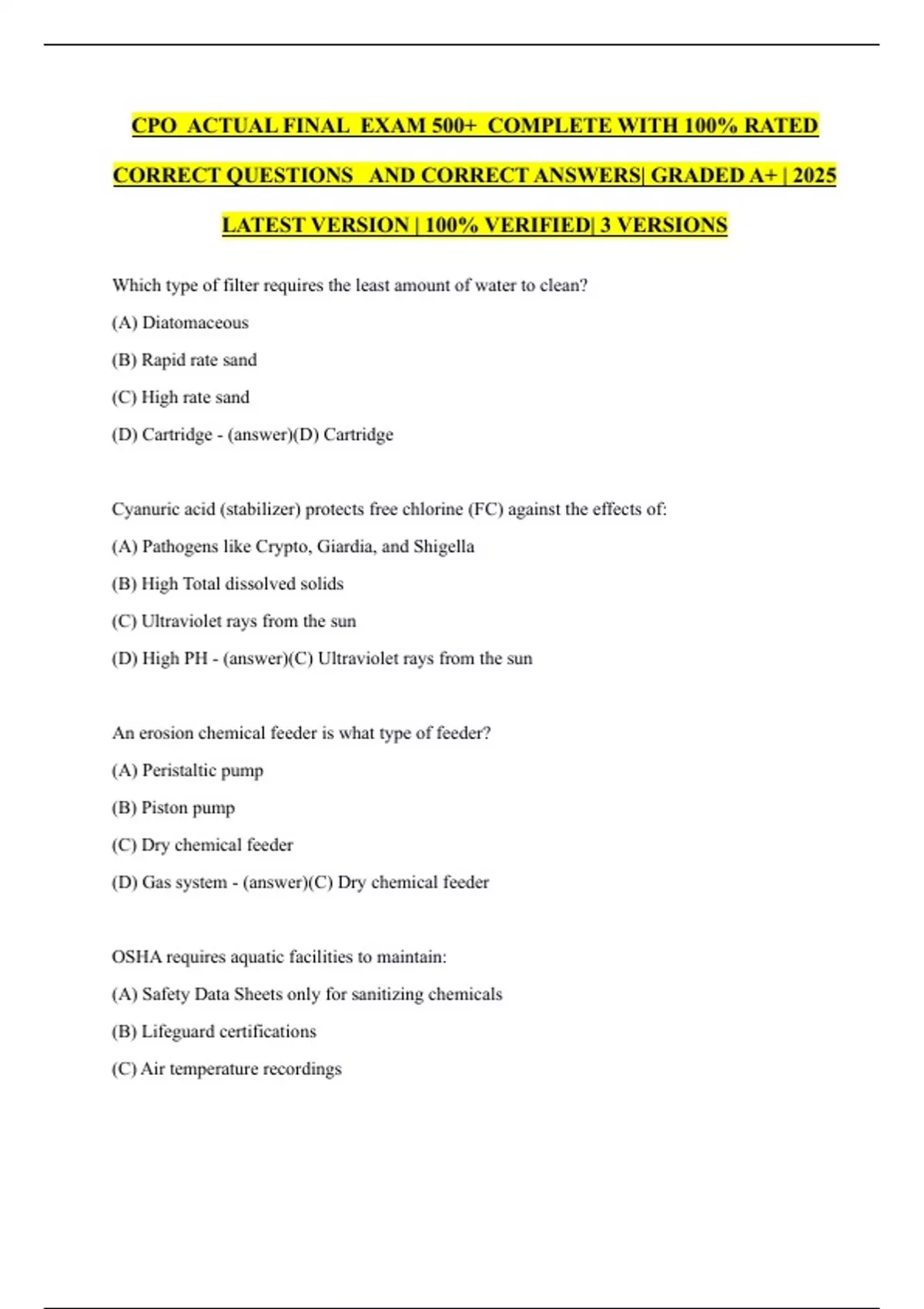 CPO ACTUAL FINAL EXAM 500+ COMPLETE WITH 100% RATED CORRECT QUESTIONS ...