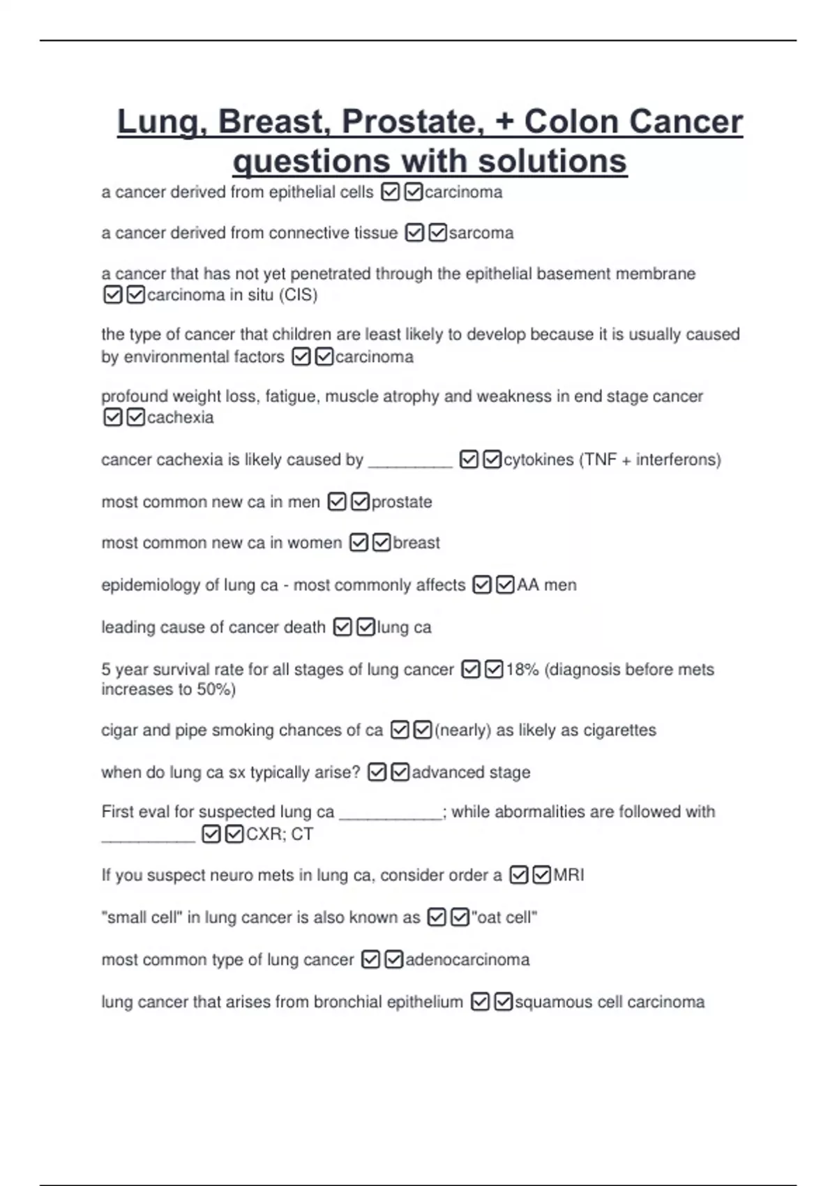 Prostate Questions Pdf Lung, Breast, Prostate, + Colon Cancer questions with solutions - Lung ...
