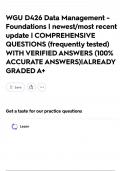 WGU D426 Data Management - Foundations  &vert; newest&sol;most recent update &vert; COMPREHENSIVE QUESTIONS &lpar;frequently tested&rpar; WITH VERIFIED ANSWERS &lpar;100&percnt; ACCURATE ANSWERS&rpar;&vert;ALREADY GRADED A&plus;