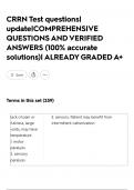 CRRN Test questions&vert; update&vert;COMPREHENSIVE QUESTIONS AND VERIFIED ANSWERS &lpar;100&percnt; accurate solutions&rpar;&vert; ALREADY GRADED A&plus;