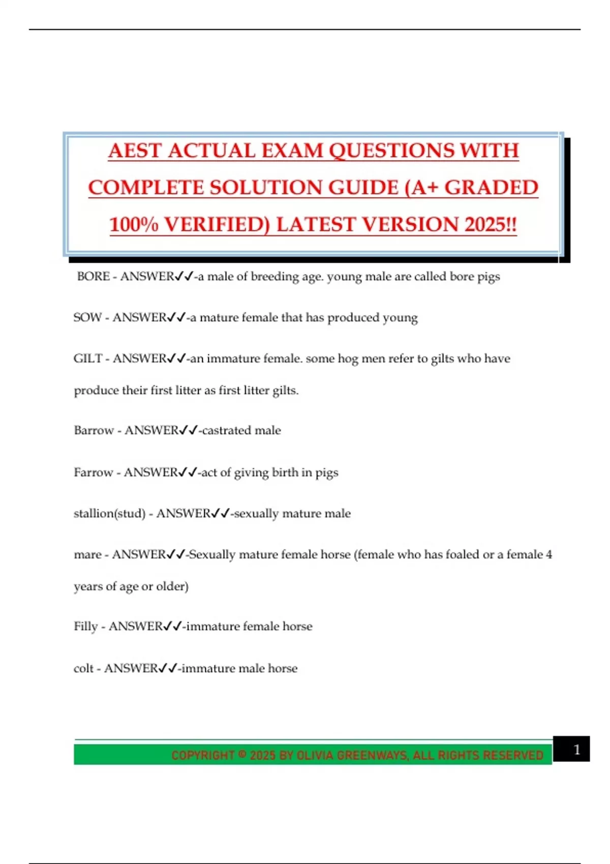 AEST ACTUAL EXAM QUESTIONS WITH COMPLETE SOLUTION GUIDE (A+ GRADED 100% ...