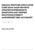 INDIANA PESTICIDE APPLICATOR CORE EXAM &lpar;MAIN REVIEW&rpar;&vert; UPDATE&vert;COMPREHENSIVE QUESTIONS AND VERIFIED SOLUTIONS&sol;CORRECT ANSWERS&vert;GET 100&percnt; ACCURATE&excl;&excl;