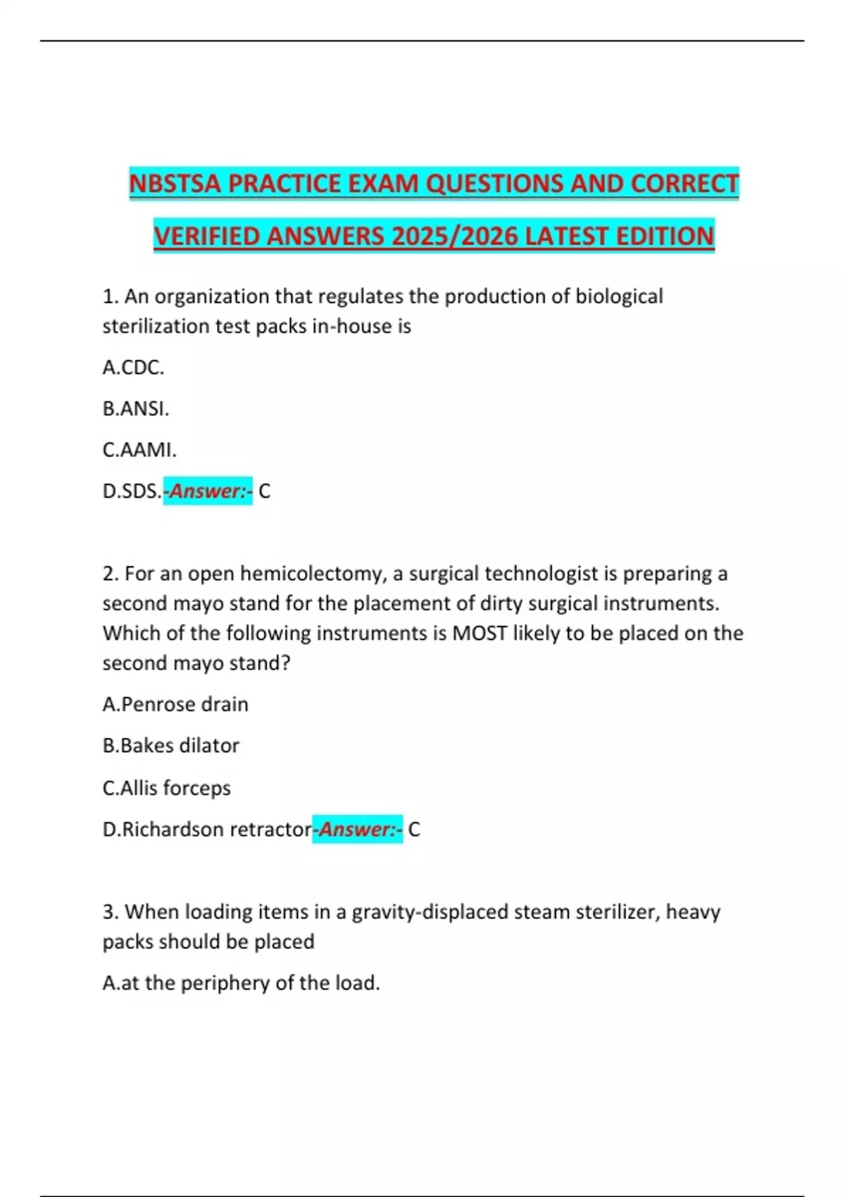 NBSTSA PRACTICE EXAM QUESTIONS AND CORRECT VERIFIED ANSWERS 2025/2026 ...