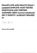 EXAMFX LIFE AND HEALTH EXAM &vert; update&vert;COMPLETE MOST TESTED QUESTIONS AND VERIFIED ANSWERS &lpar;100&percnt; Correct solutions&rpar;&vert; GET IT RIGHT&excl;&excl; &vert; ALREADY GRADED A&plus;