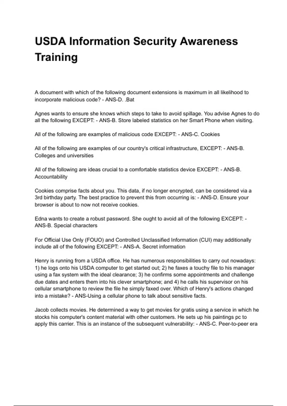 USDA Information Security Awareness Training Updated 2026/2027 Questions with Expert-Verified ...
