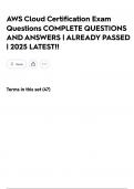 AWS Cloud Certification Exam Questions COMPLETE QUESTIONS AND ANSWERS &vert; ALREADY PASSED &vert; 2025 LATEST&excl;&excl;