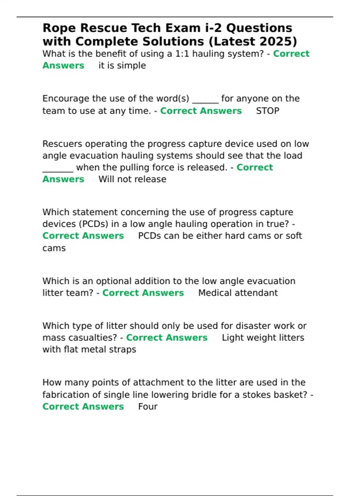 Rope Rescue Tech Exam i-2 Questions with Complete Solutions (Latest ...