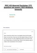 PSYC 435 Abnormal Psychology &lpar;372 Questions and answer&rpar; 2025 Athabasca University