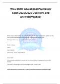 WGU D307 Educational Psychology Exam 2025&sol;2026 Questions and Answers&lbrace;Verified&rcub;