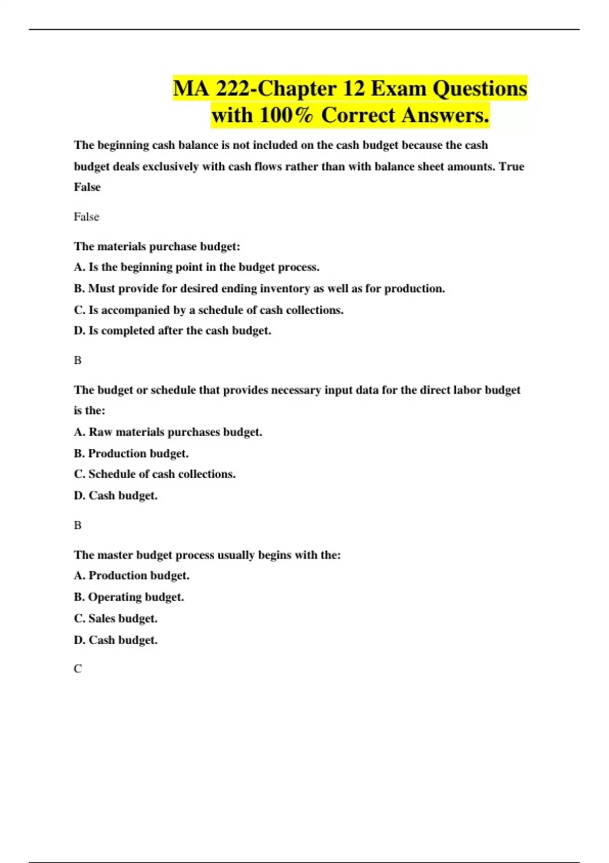 MA 222-Chapter 12 Exam Questions with 100% Correct Answer - MA 222 ...