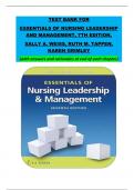 TEST BANK FOR ESSENTIALS OF NURSING LEADERSHIP AND MANAGEMENT&comma; 7TH EDITION&comma; SALLY A&period; WEISS&comma; RUTH M&period; TAPPEN&comma; KAREN GRIMLEY &lpar;with answers and rationales at end of each chapter&rpar;