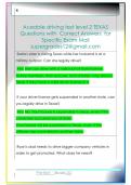 Aceable driving test level 2 TEXAS  Questions with  Correct Answers  for  Specific Exam Mail  supergrades12&commat;gmail&period;com
