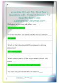 Aceable&colon; Driver's Ed - Final Exam  Questions with  Correct Answers  for  Specific Exam Mail  supergrades12&commat;gmail&period;com