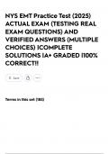 NYS EMT Practice Test &lpar;2025&rpar; ACTUAL EXAM &lpar;TESTING REAL EXAM QUESTIONS&rpar; AND VERIFIED ANSWERS &lpar;MULTIPLE CHOICES&rpar; &vert;COMPLETE SOLUTIONS &vert;A&plus; GRADED &vert;100&percnt; CORRECT&excl;&excl;