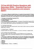 75 Free NCLEX Practice Questions with Rationales &lpar;2025&rpar; &ndash; Essential Prep from Brilliant Nurse questions and answers NEW&excl;&excl;&excl;