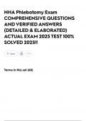 NHA Phlebotomy Exam COMPREHENSIVE QUESTIONS AND VERIFIED ANSWERS &lpar;DETAILED & ELABORATED&rpar; ACTUAL EXAM 2025 TEST 100&percnt; SOLVED 2025&excl;&excl;