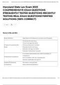 Maryland State Law Exam 2025 COMPREHENSIVE EXAM QUESTIONS &vert;FREQUENTLY TESTED QUESTIONS &vert;RECENTLY TESTING REAL EXAM QUESTIONS&vert;VERIFIED SOLUTIONS &lpar;100&percnt; CORRECT&rpar;
