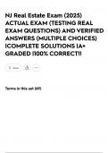NJ Real Estate Exam &lpar;2025&rpar; ACTUAL EXAM &lpar;TESTING REAL EXAM QUESTIONS&rpar; AND VERIFIED ANSWERS &lpar;MULTIPLE CHOICES&rpar; &vert;COMPLETE SOLUTIONS &vert;A&plus; GRADED &vert;100&percnt; CORRECT&excl;&excl;