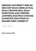 HERZING UNIVERSITY HESI RN 2024 EXIT EXAM &lpar;2025&rpar; ACTUAL EXAM &lpar;TESTING REAL EXAM QUESTIONS&rpar; AND VERIFIED ANSWERS &lpar;MULTIPLE CHOICES&rpar; &vert;COMPLETE SOLUTIONS &vert;A&plus; GRADED &vert;100&percnt; CORRECT&excl;&excl;