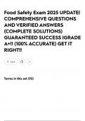 Food Safety Exam 2025 UPDATE&vert; COMPREHENSIVE QUESTIONS AND VERIFIED ANSWERS &lpar;COMPLETE SOLUTIONS&rpar; GUARANTEED SUCCESS &vert;GRADE A&plus;&excl;&excl; &lpar;100&percnt; ACCURATE&rpar; GET IT RIGHT&excl;&excl;