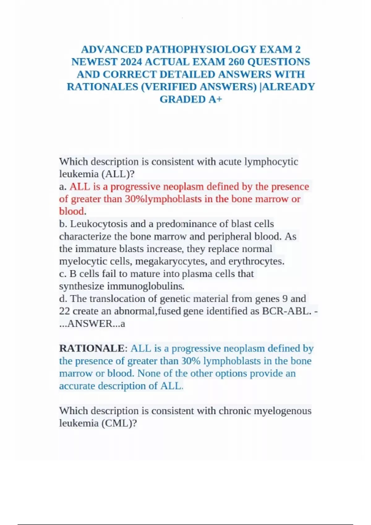Advanced Pathophysiology Exam 2 – 260 Real Questions with Correct ...