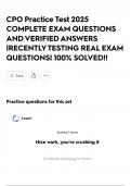 CPO Practice Test 2025 COMPLETE EXAM QUESTIONS AND VERIFIED ANSWERS &vert;RECENTLY TESTING REAL EXAM QUESTIONS&vert; 100&percnt; SOLVED&excl;&excl;
