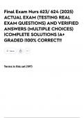 Final Exam Nurs 623&sol; 624 &lpar;2025&rpar; ACTUAL EXAM &lpar;TESTING REAL EXAM QUESTIONS&rpar; AND VERIFIED ANSWERS &lpar;MULTIPLE CHOICES&rpar; &vert;COMPLETE SOLUTIONS &vert;A&plus; GRADED &vert;100&percnt; CORRECT&excl;&excl;