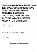 Television Production NOCTI Exam 2025 UPDATE&vert; COMPREHENSIVE QUESTIONS AND VERIFIED ANSWERS &lpar;COMPLETE SOLUTIONS&rpar; GUARANTEED SUCCESS &vert;GRADE A&plus;&excl;&excl; &lpar;100&percnt; ACCURATE&rpar; GET IT RIGHT&excl;&excl;