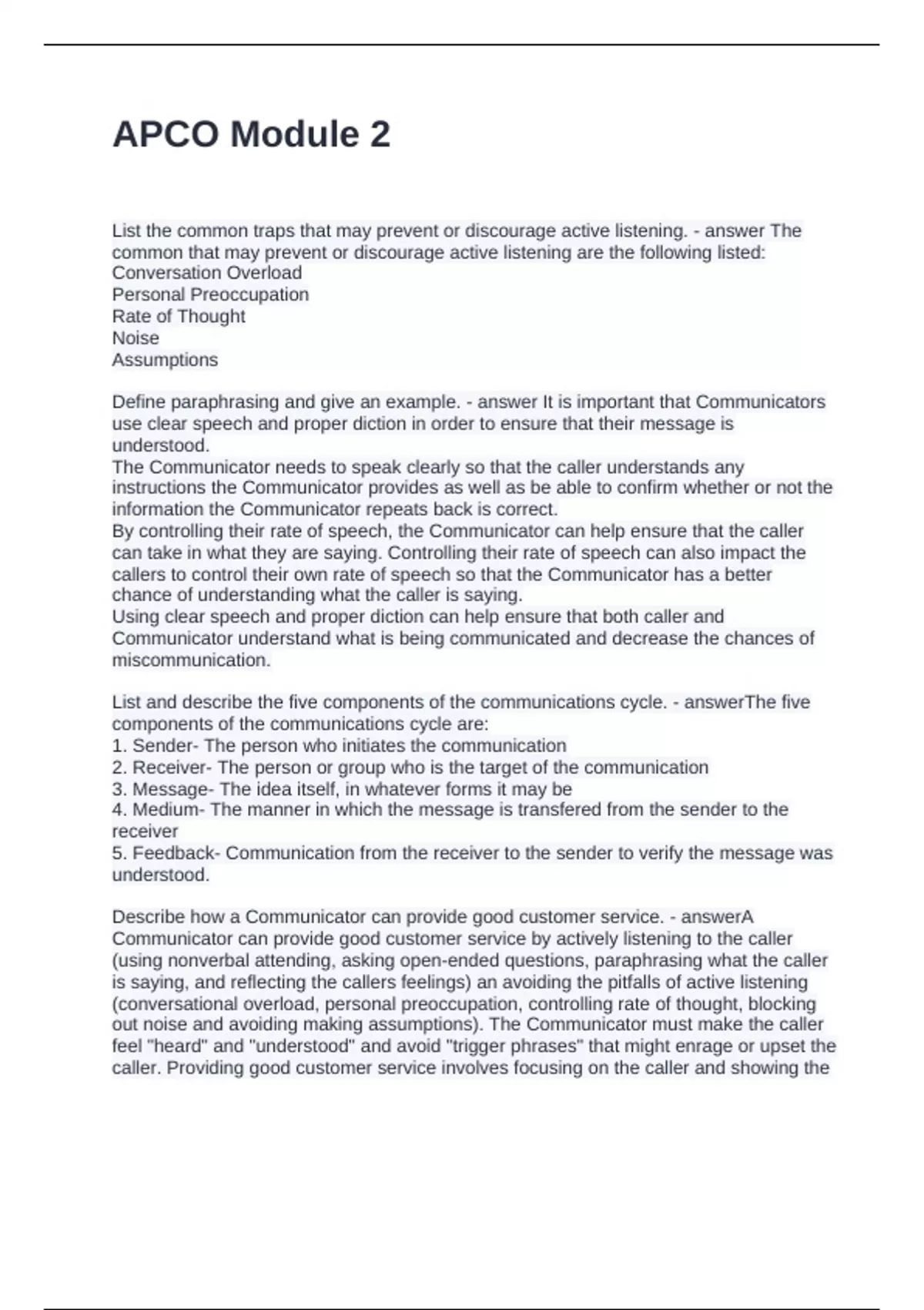 Caco Module 2 Answers APCO Module 2 Questions and Answers Full semester - APCO - Stuvia US