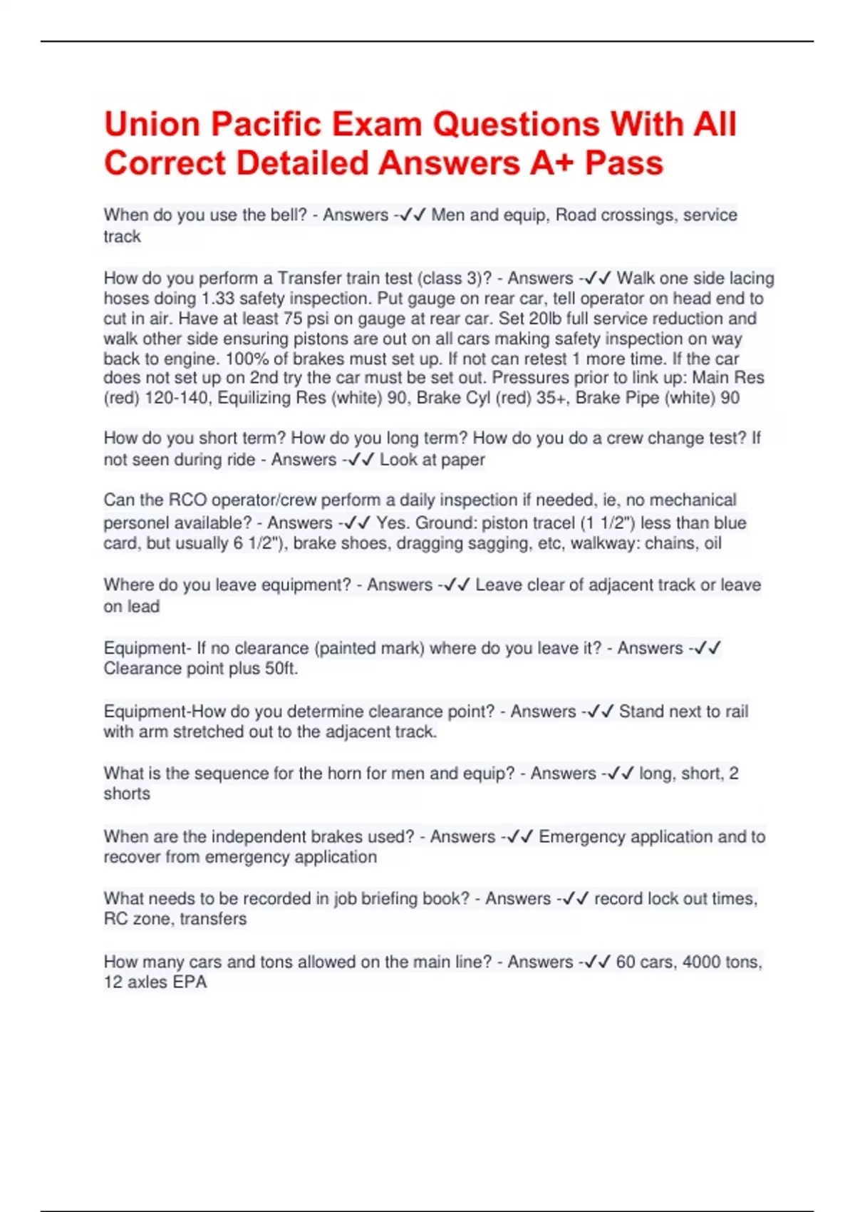 Union Pacific Exam Questions With All Correct Detailed Answers A+ Pass ...