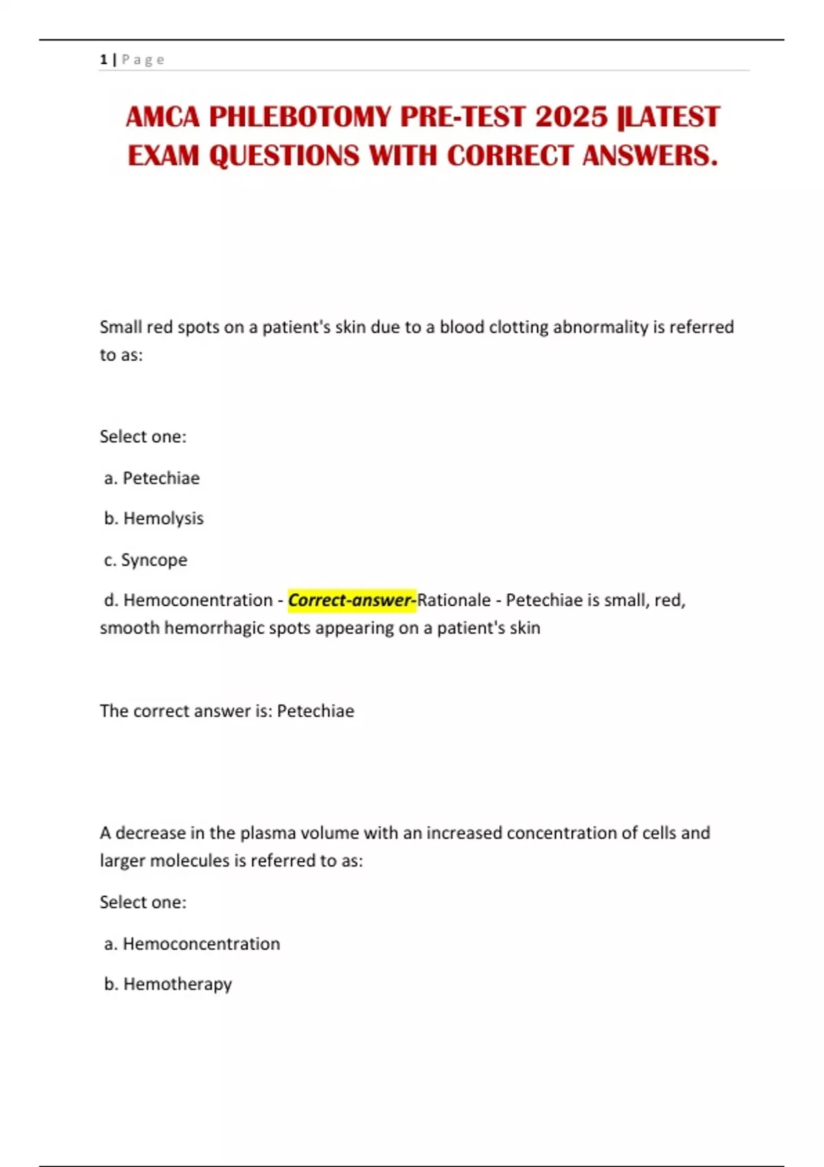 AMCA PHLEBOTOMY PRE-TEST 2025 |LATEST EXAM QUESTIONS WITH CORRECT ...