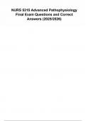 NURS 5315 Advanced Pathophysiology Final Exam Questions and Correct Answers
