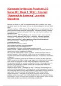 &lpar;Concepts for Nursing Practice&rpar; LCC Nurse 201&colon; Week 1 &sol; Unit 1&sol; Concept "Approach to Learning" Learning Objectives Test Bank Exam 2025 Q& A&period;