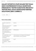 MILADY ESTHETICS STATE BOARD TEST EXAM 2025 COMPREHENSIVE EXAM QUESTIONS &vert;FREQUENTLY TESTED QUESTIONS &vert;RECENTLY TESTING REAL EXAM QUESTIONS&vert;VERIFIED SOLUTIONS &lpar;100&percnt; CORRECT&rpar;