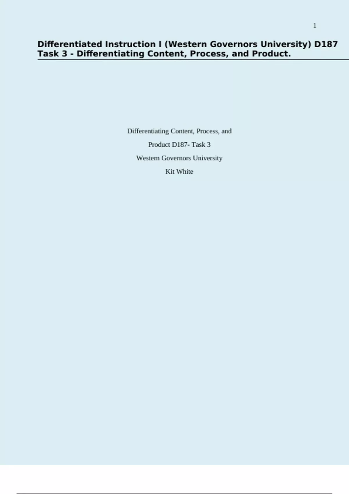 Differentiated Instruction I (Western Governors University) D187 Task 3 ...