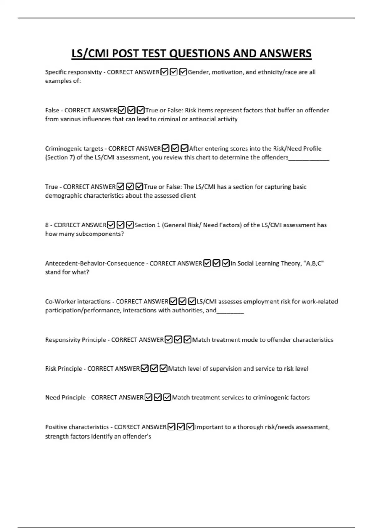 LS-CMI POST TEST QUESTIONS AND ANSWERS - LS/CMI - Stuvia US