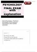 Intro to Psychology - Final Exam 200 Multiple Choice Questions And Answers Latest Updates 2025&sol;2026