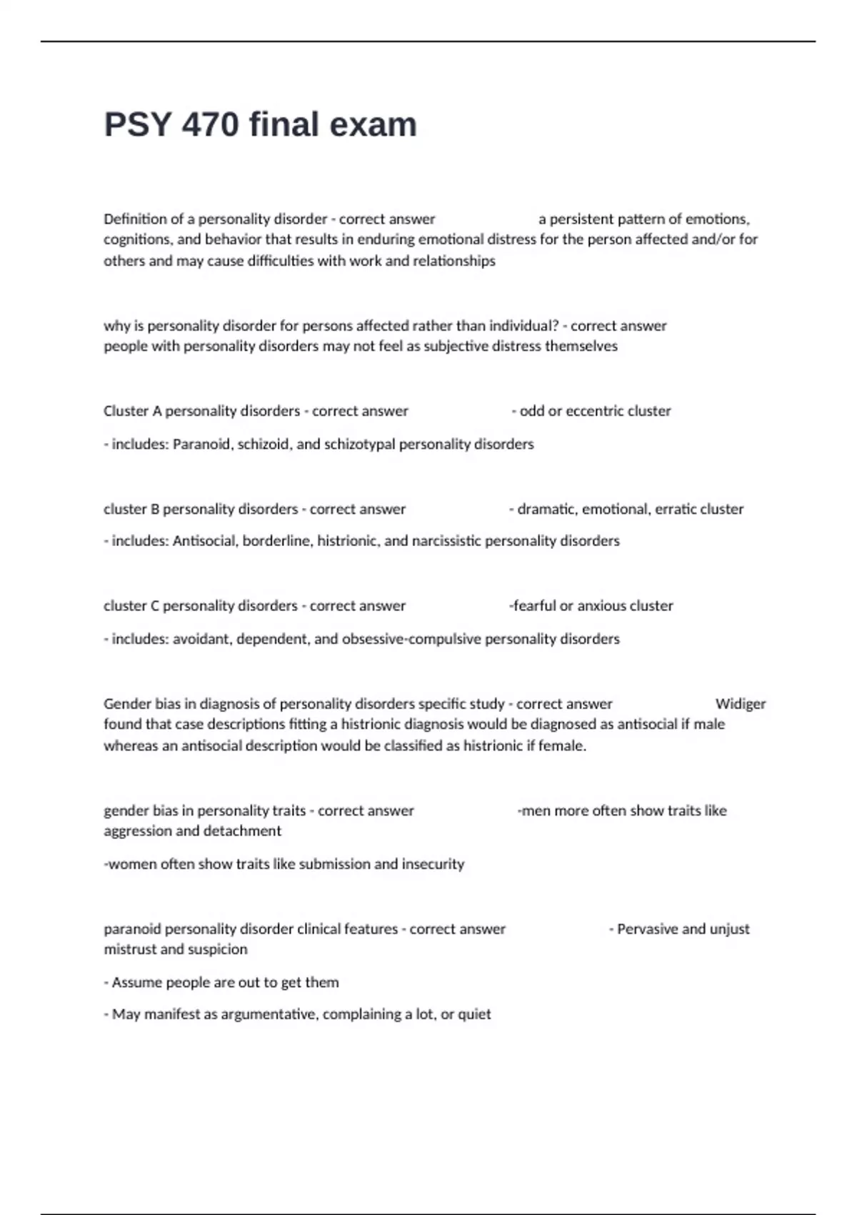 PSY 470 final exam actual questions with 100% correct guaranteed ...