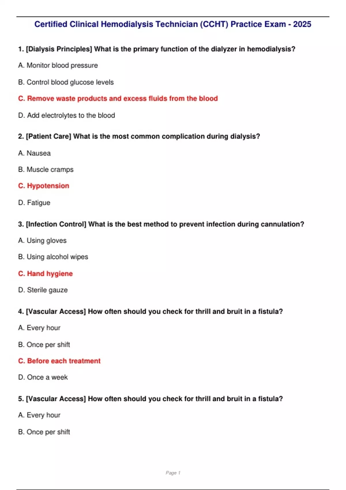 Certified Clinical Hemodialysis Technician (CCHT) Practice Exam - 2025 ...