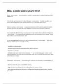  Real Estate Sales Exam WRA Questions And Correct Verified Answers Guaranteed Success